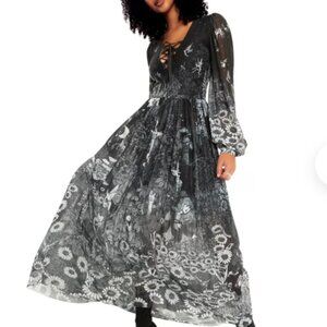 NWOT BlackMilk William Heath Robinson Fairytales Sheer Bishop Maxi Dress